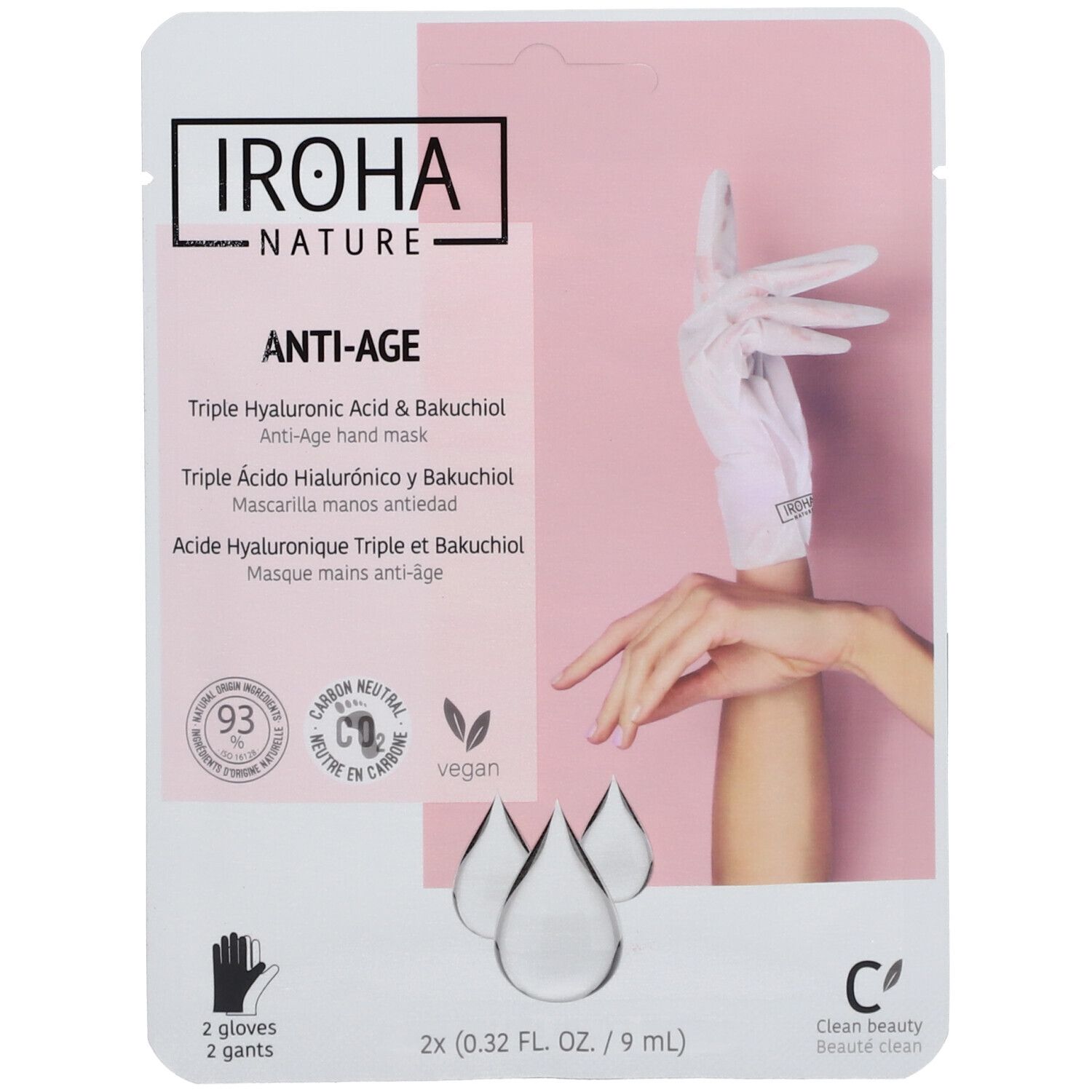 IROHA NATURE Anti-Aging-Handschuhmaske - Dreifache Hyaluronsäure, Bakuchiol und Niacinamid