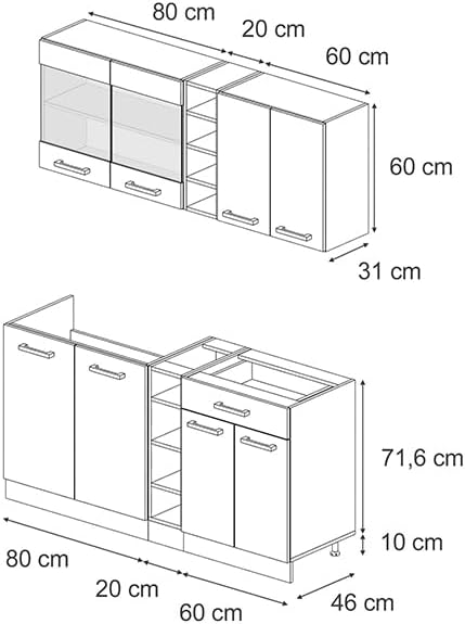 Vicco Singleküche R-Line, Schwarz Hochglanz/Anthrazit, 160 cm ohne Arbeitsplatte