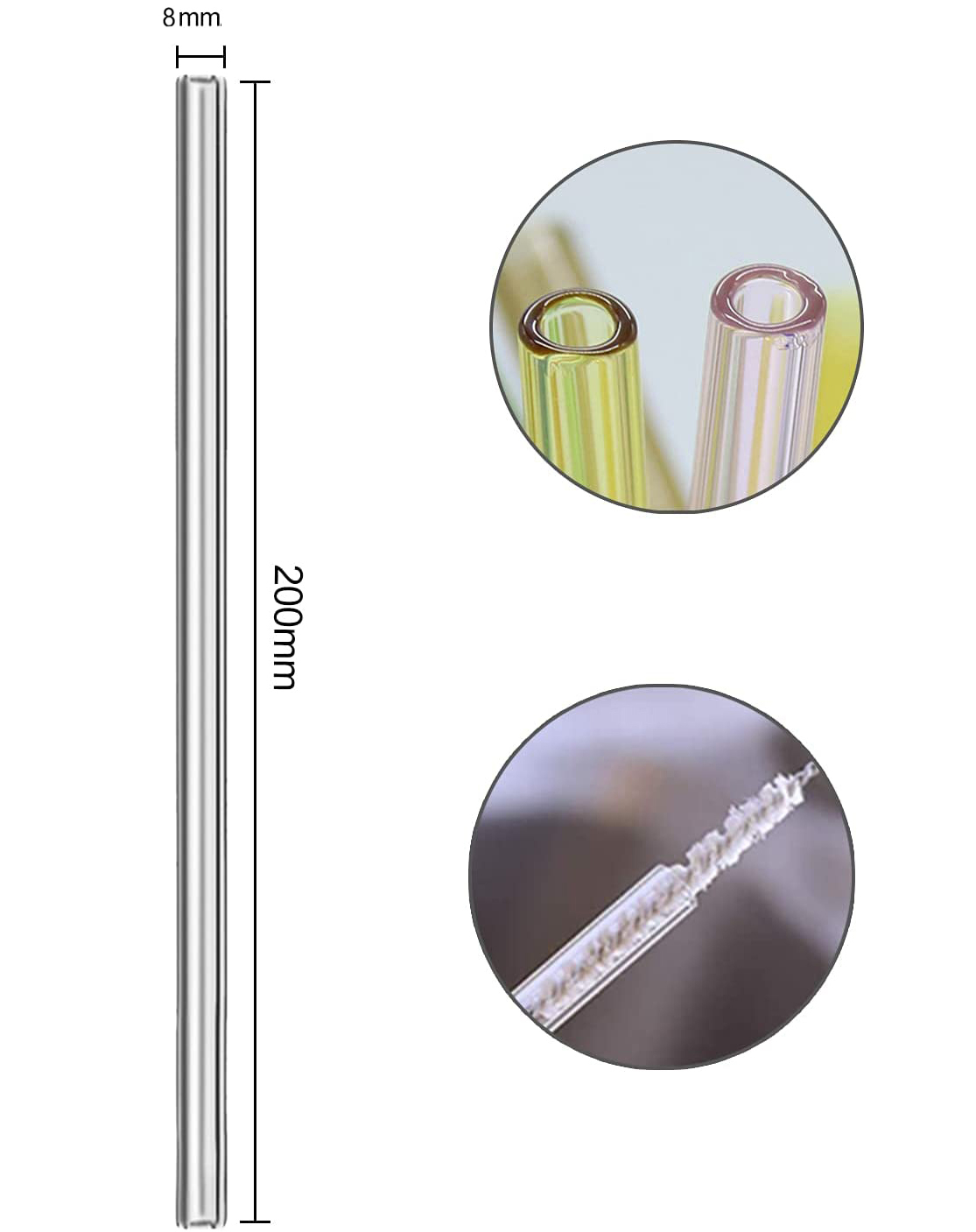 (11-tlg. Set) 20cm Glas Strohhalme Gebogen Wiederverwendbare Trinkhalme inkl. Reinigungsbürsten - Gelb