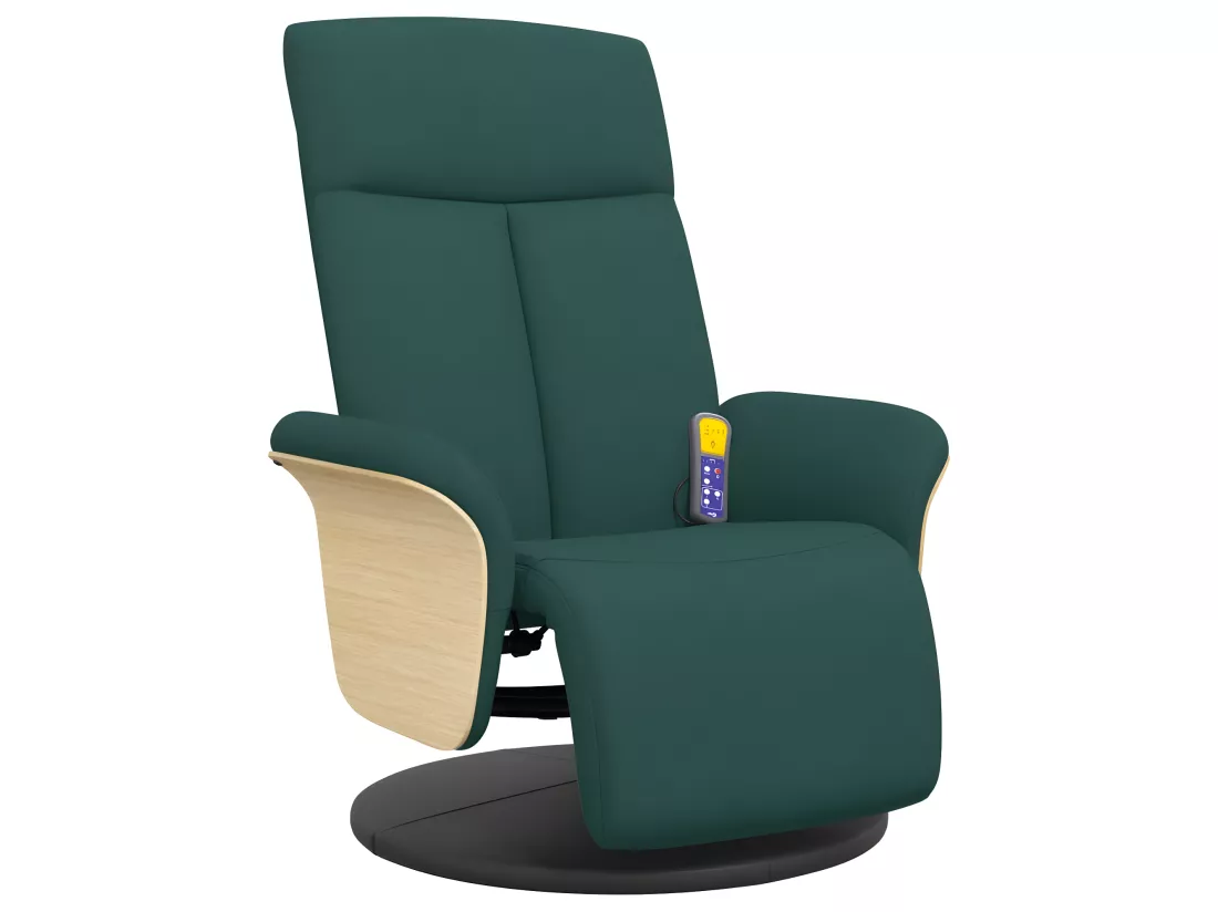 Fauteuil inclinable de massage et repose-pieds vert foncé tissu