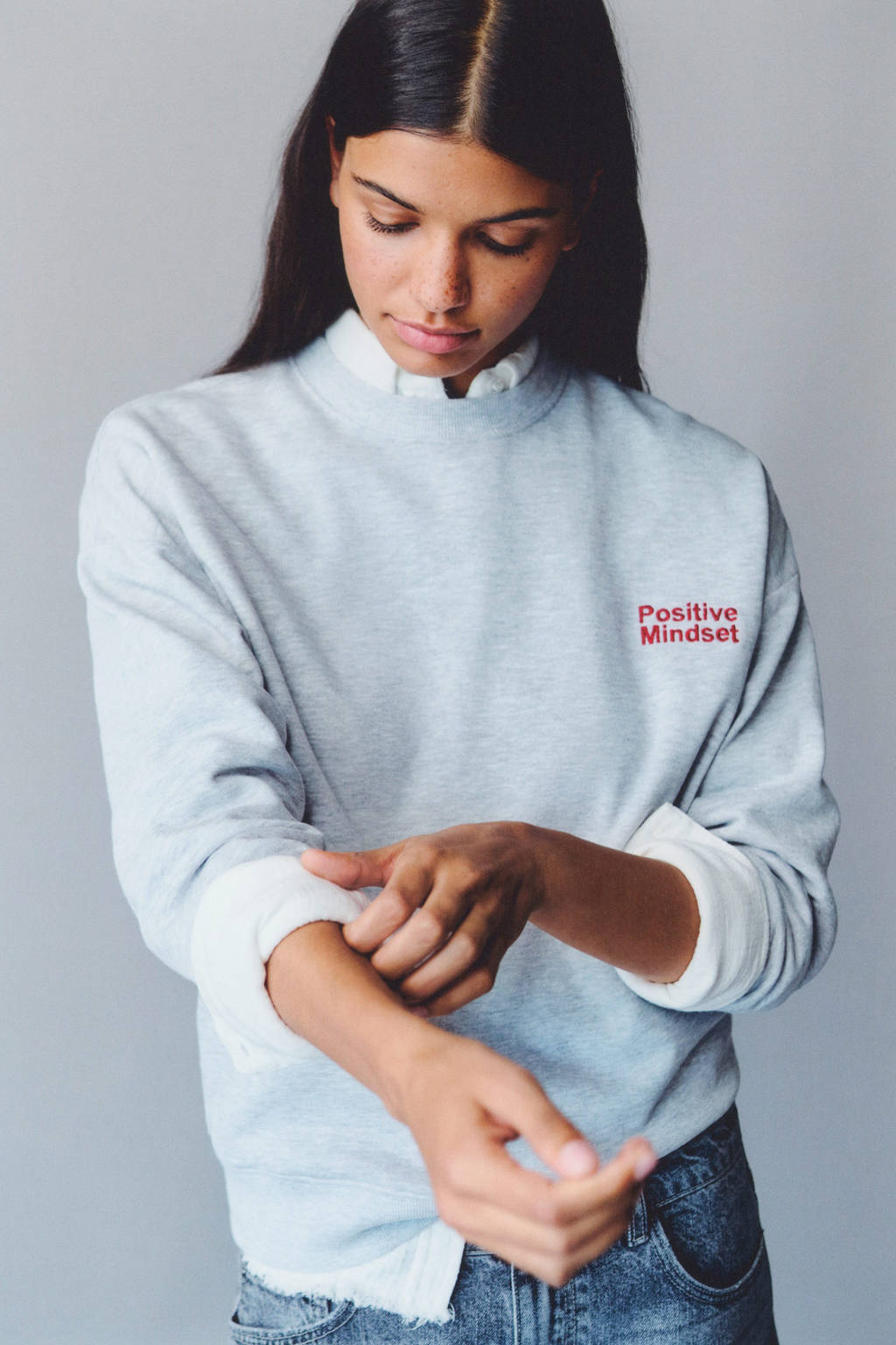 MANGO TEEN sweater met tekst pastelgrijs