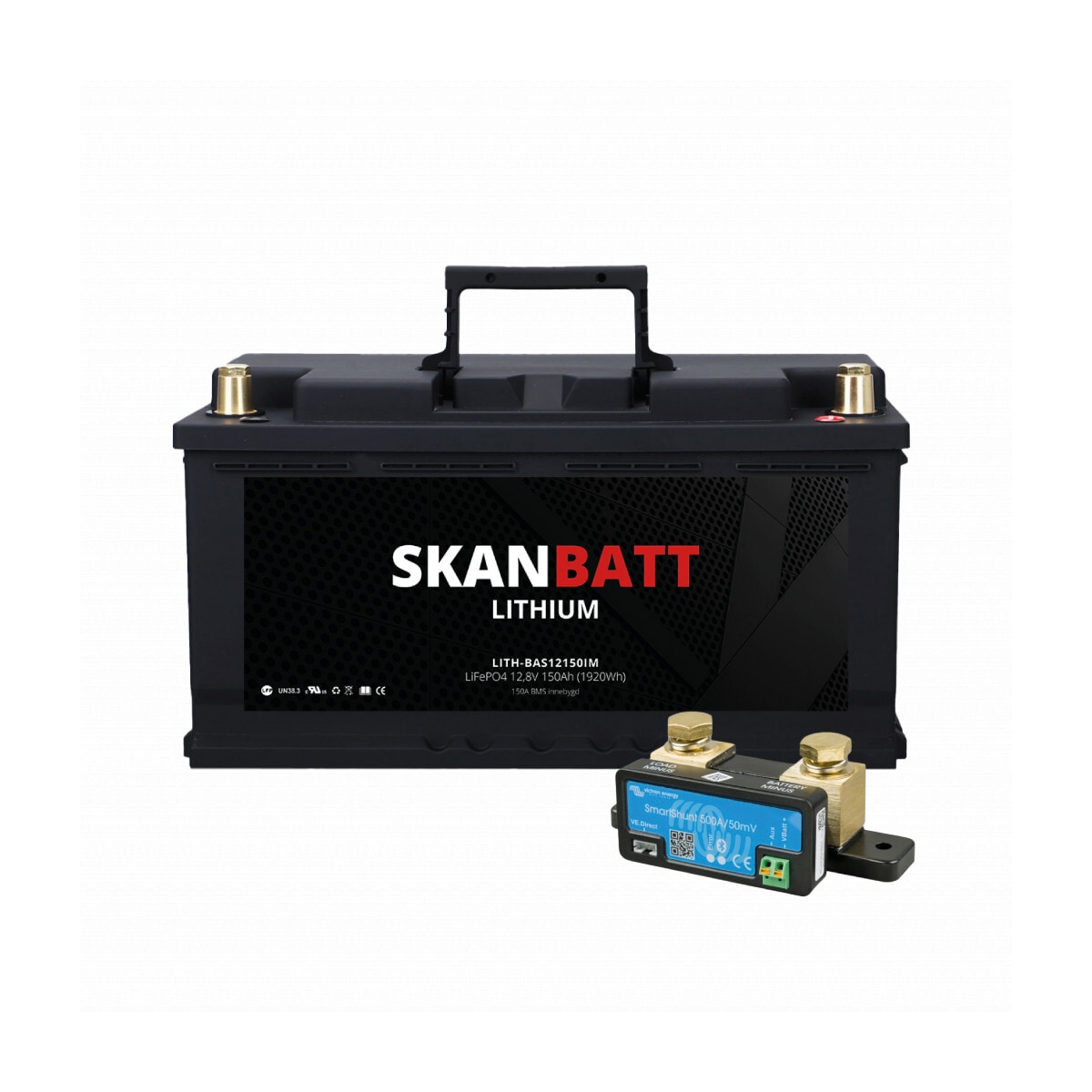 SKANBATT Lithium Batteri 12V 150AH 150A BMS (352x174x190mm) - Med Bluetooth - NYHET (kan forhåndsbestilles)