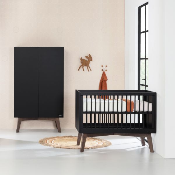 Kidsmill Sixties Babybed Zwart Mat / Walnoot 70 x 140 cm