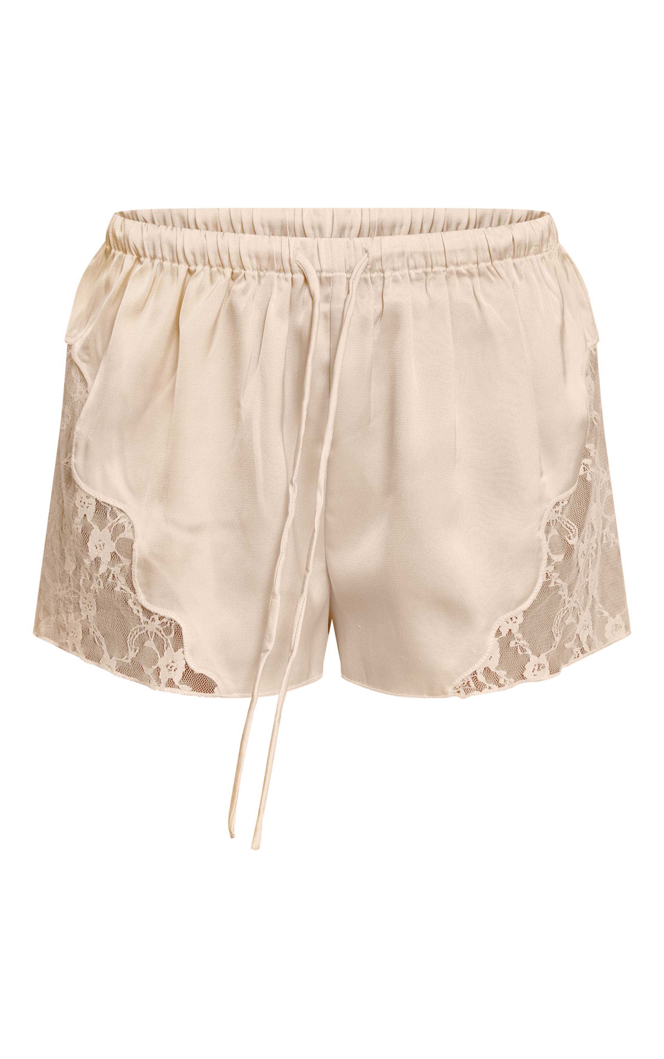Crème Short En Satin À Lacets Avec Cordon De Serrage