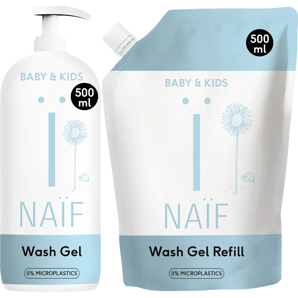 Voordeelset Reinigende Wasgel Pompfles & Navulverpakking voor Baby & Kids 500ml