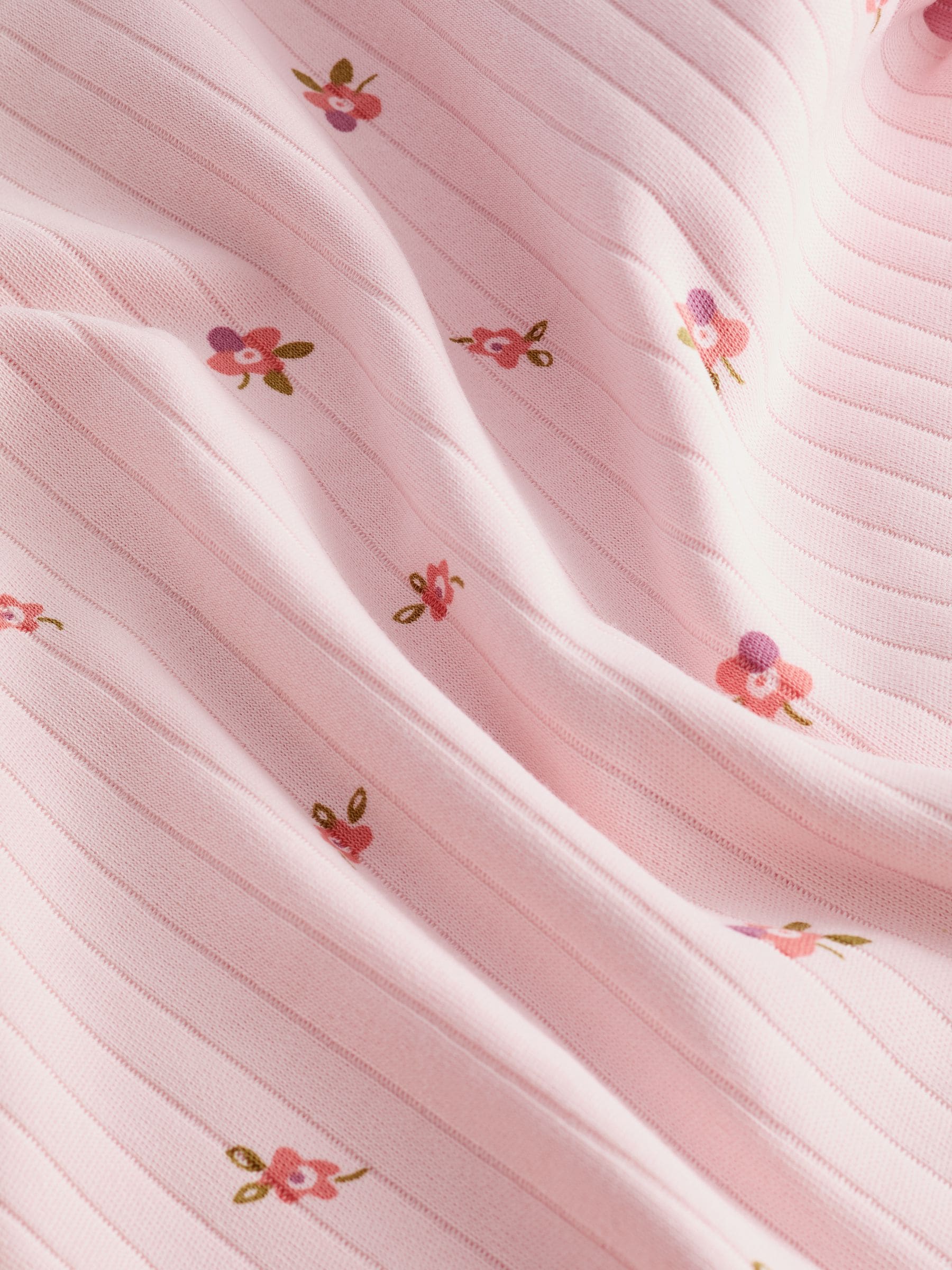 Roze/witte Ditsy - Knusse geribbelde pyjama's 3 verpakking (9mnd-12jr)