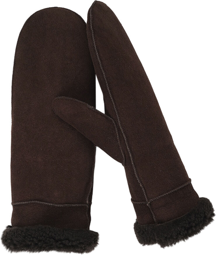 Lovelies BELUKTA - MITTENS - SHEEP SUEDE WITH CURLY SHEARLING AROUND Coffee bean