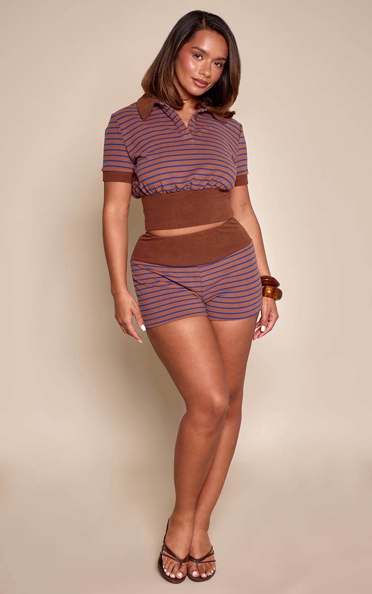 Marron Ensemble Coordonné Short Rayé Toucher Doux Shape