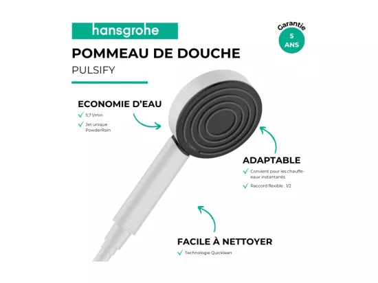HANSGROHE Douchette à main 105 1jet EcoSmart 9l/min blanc mat Pulsify