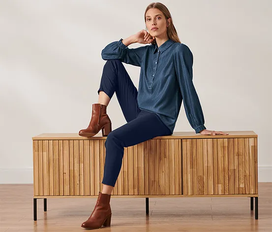 Jeansbluse mit Puffärmeln