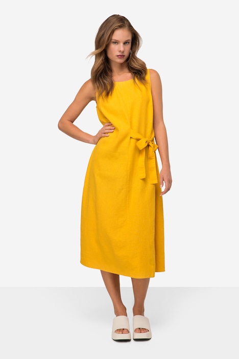 Leinenmix-Kleid, Straight Fit, Rundhals, seitliche Zierschleife