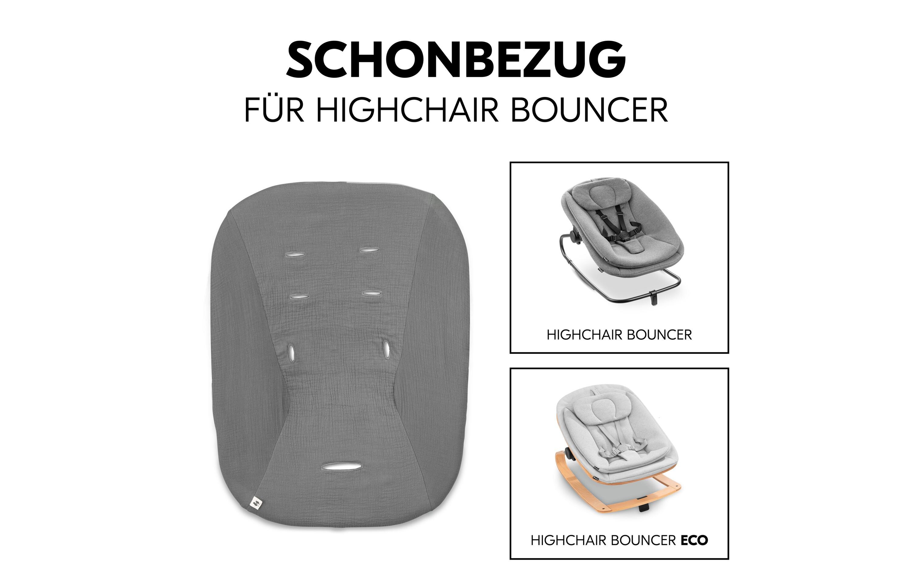 Hochstuhl Bouncer Bezug Dark GreyAtmungsaktiver Baumwollbezug für Babywippen