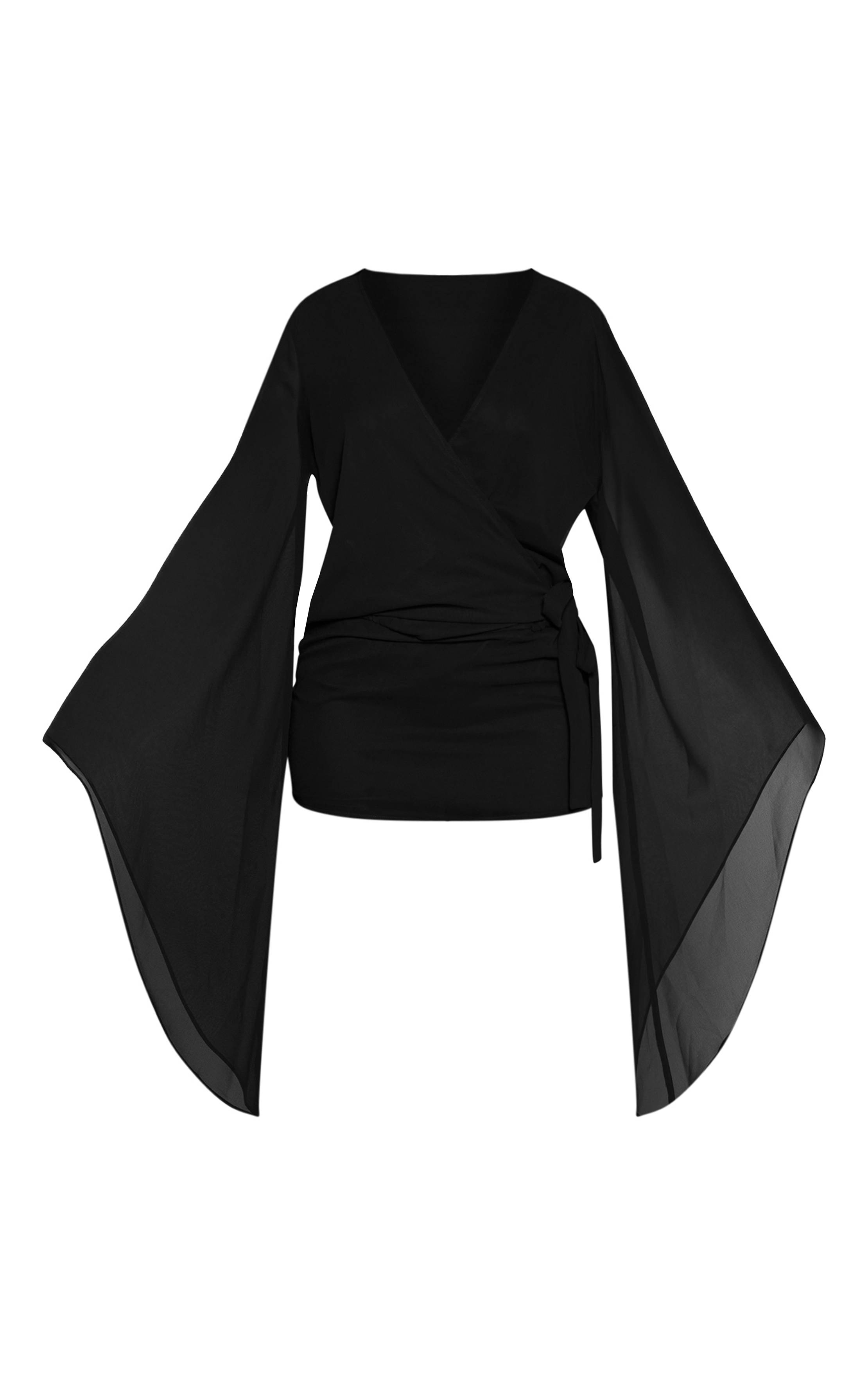 Noir Robe Mini Petite À Taille Nouée Et Ouverture Frontale