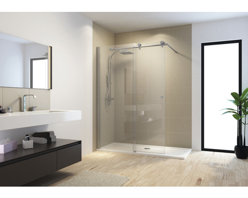 Inloopdouchecabine inclusief schuifdeur Schulte MasterClass, breedte 120 cm, scharnier links, helder glas, profielkleur chroom