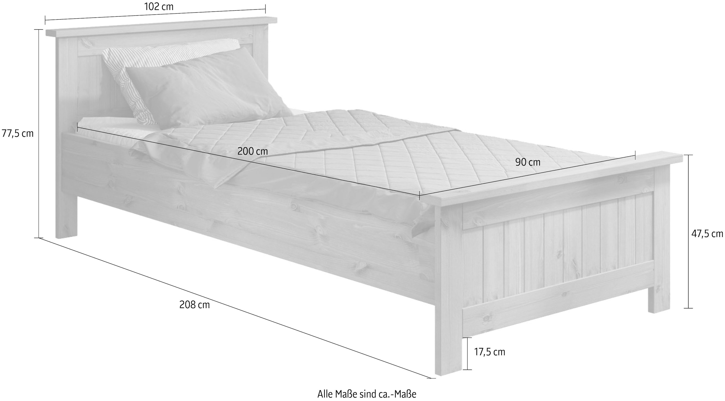 Home affaire Massivholzbett »Juventus, Bett, Massivholzbett, Holzbett, Bettrahmen« Breite/Belastbarkeit 140cm/180 KG,  Breite 90 cm, aus massiver Kiefer, FSC®-zertifiziert