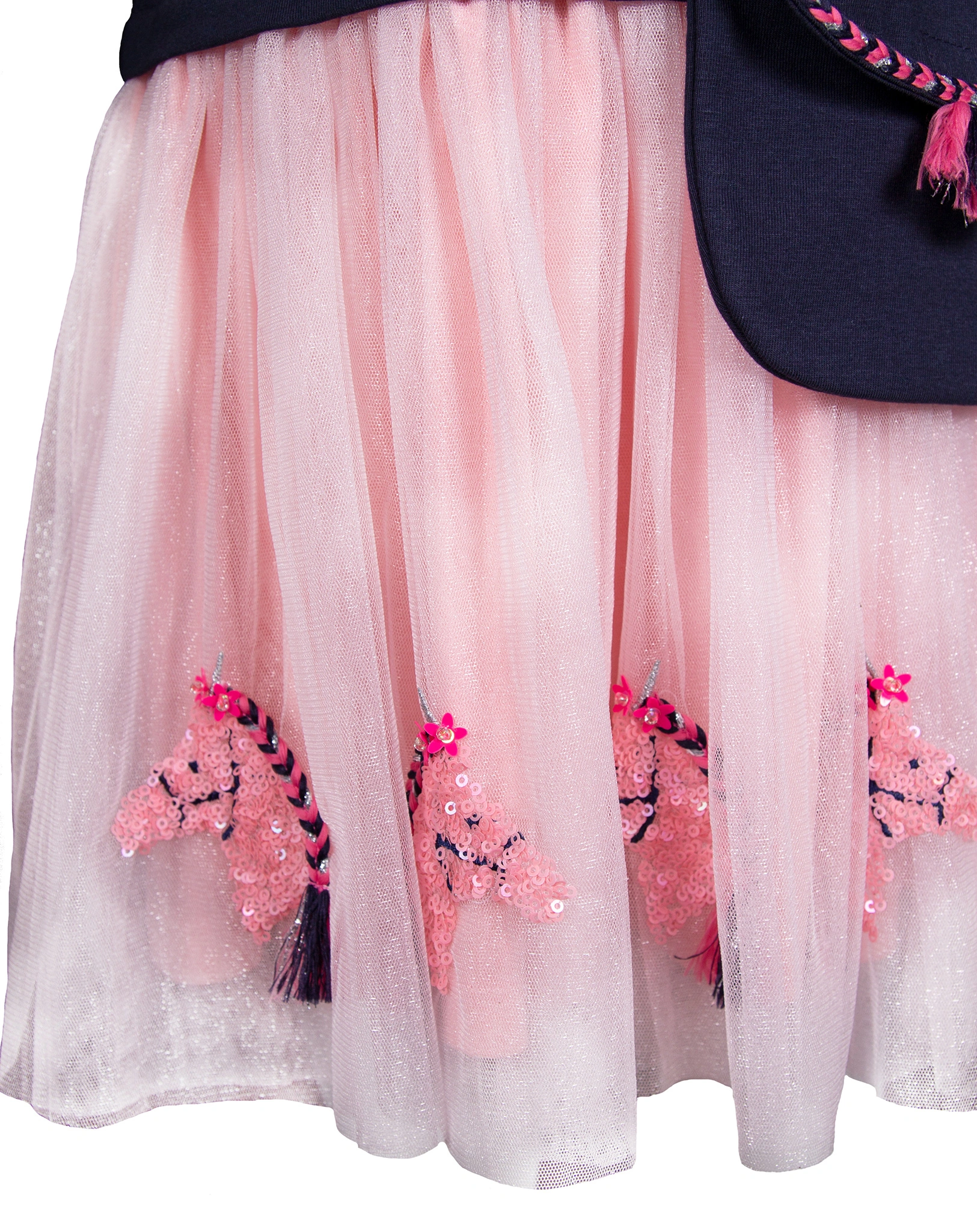 Kurzarm-Kleid PAILLETTEN UNICORN mit Tasche in navy