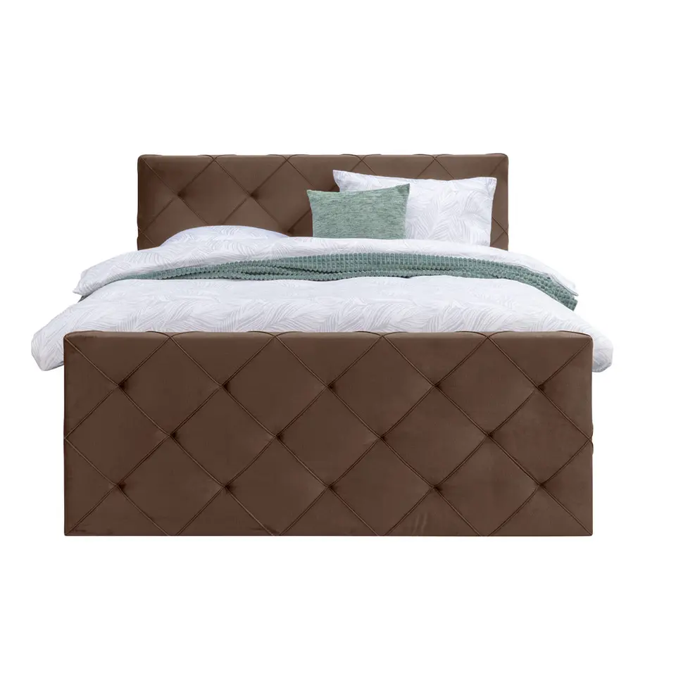 Boxspring met voetbord Liv geruit - bruin - 160x200 cm - vierkante poot