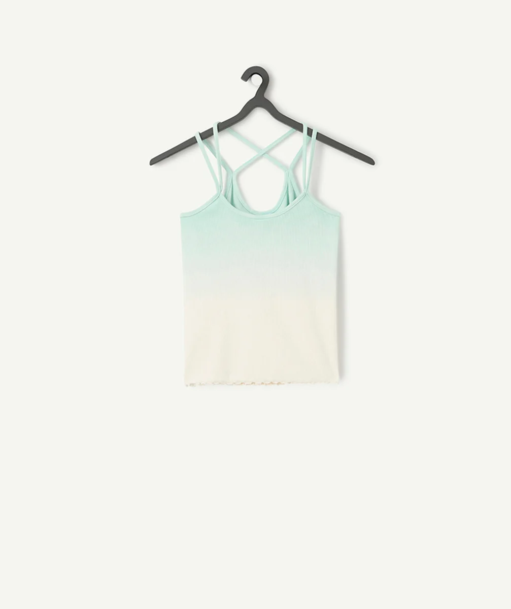 t-shirt sans manches fille en coton bio vert pastel dégradé