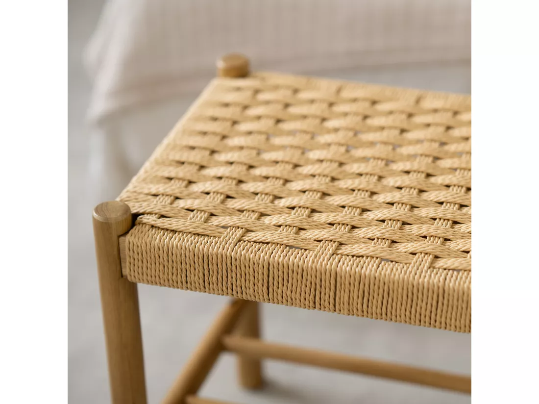 Banc 2 places en bois de chêne massif avec tressage - Kepler