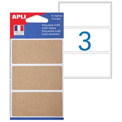 Apli Agipa - 12 Étiquettes kraft permanentes - 75 x 34 mm