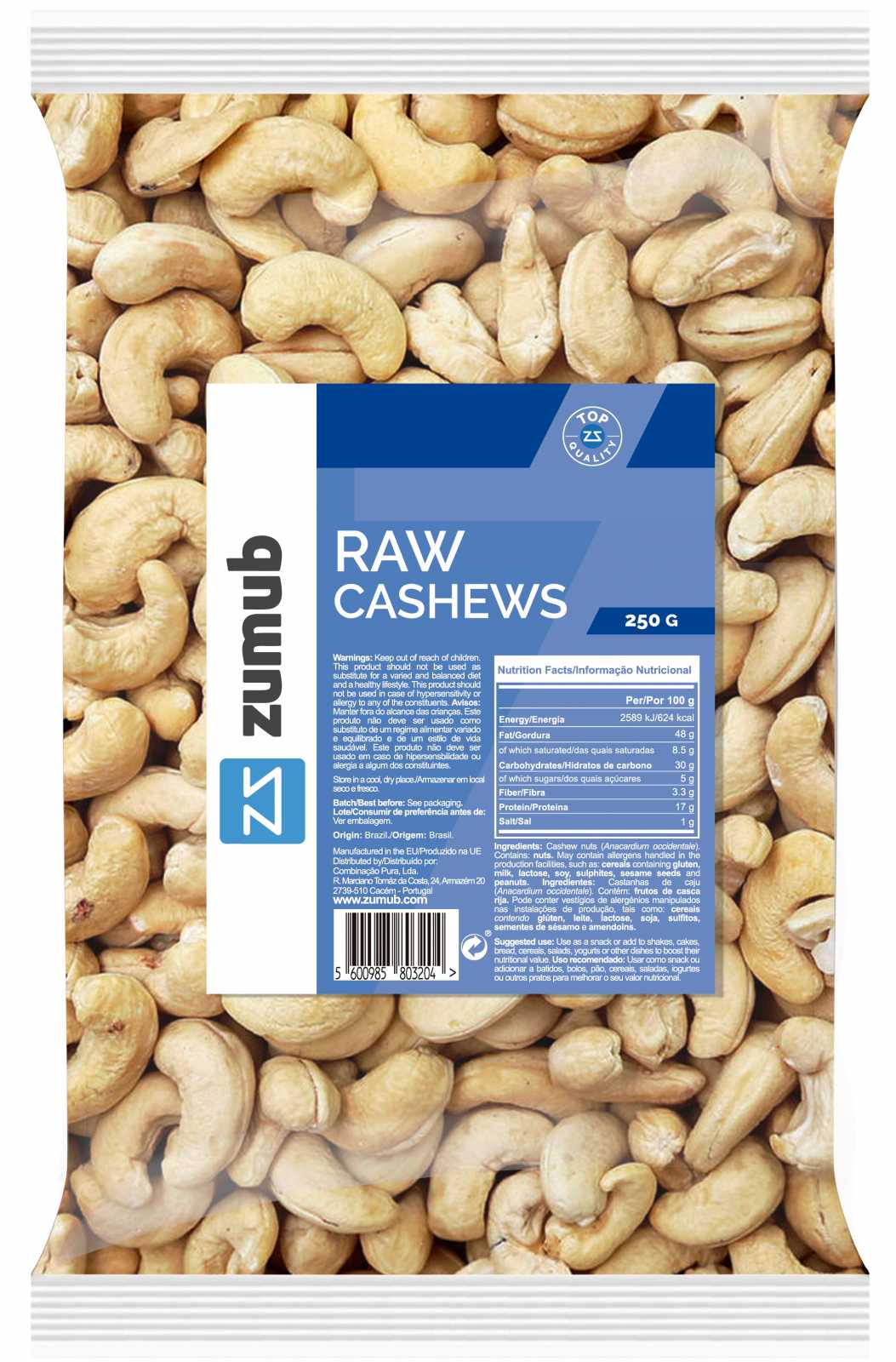 Castanhas de caju cruas Zumub 125g