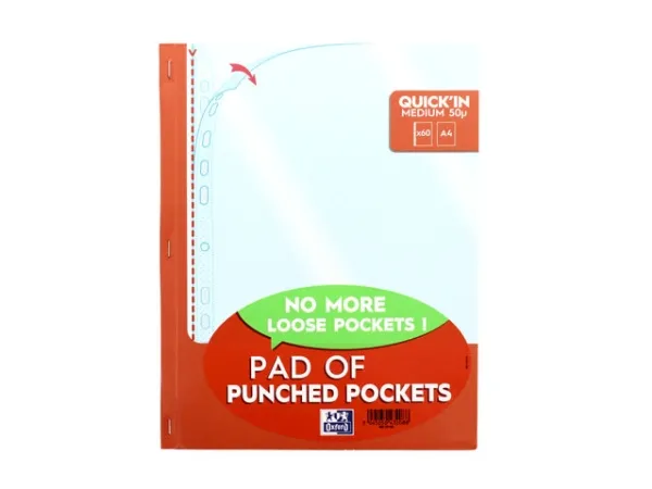 OXFORD Quick In-plastiklomme blok - med 60 sider A4 transparent