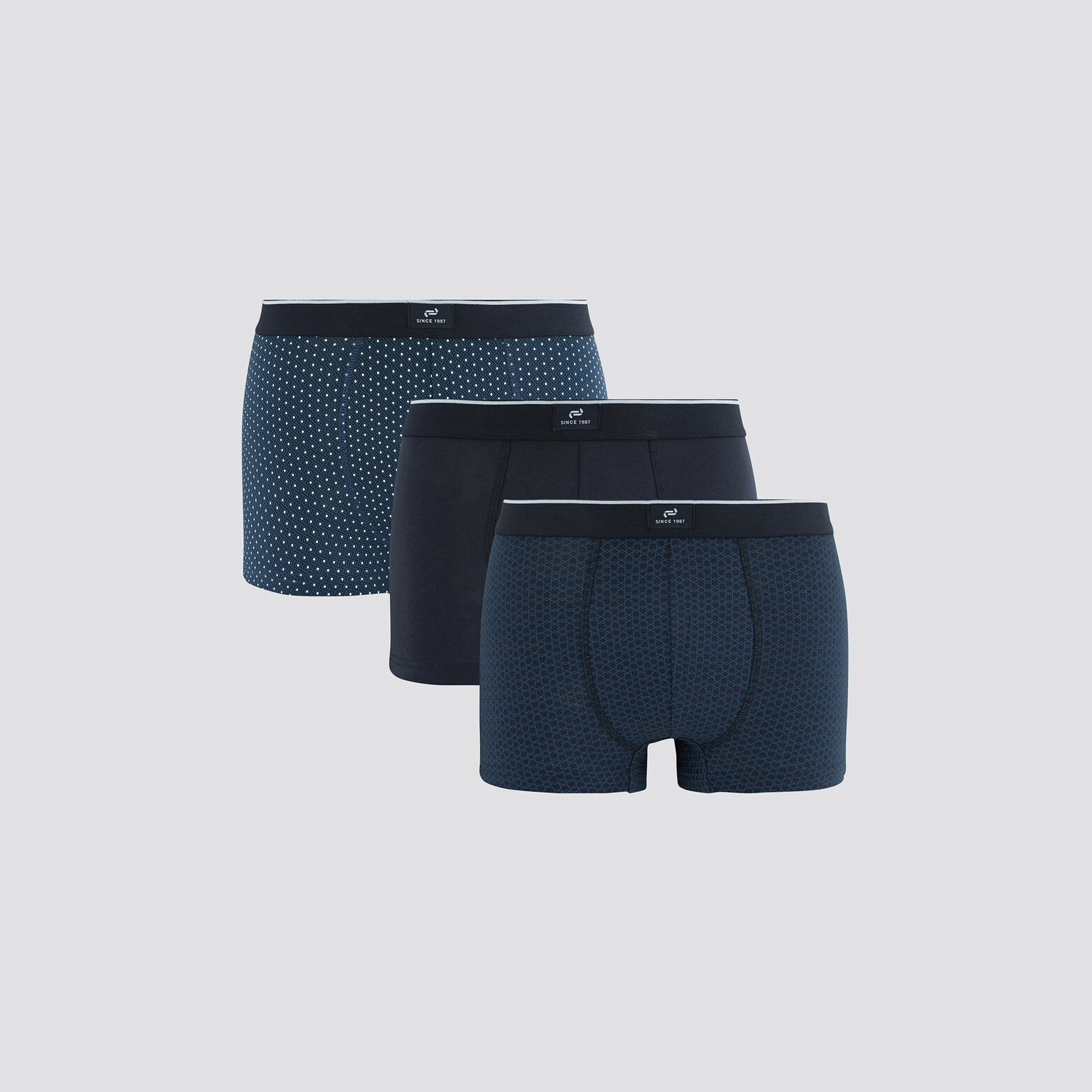 Lot de 3 boxers fantaisie coton issu de l'agri. bi Bleu foncé
