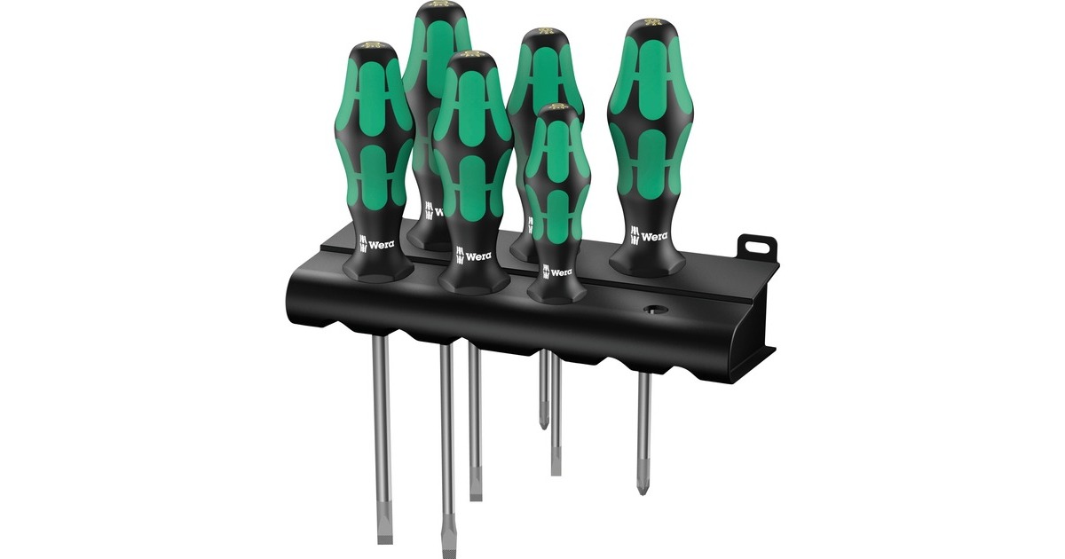 WeraSchroevendraaierset 334/335/6 Kraftform Plus, Lasertip met rek  (Zwart/groen, 6-delig)