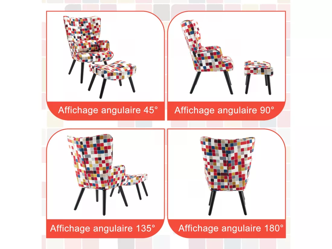 Fauteuil HomeMiYN avec Coussin et Tabouret - Chaise d'Angle Rustique pour le Salon