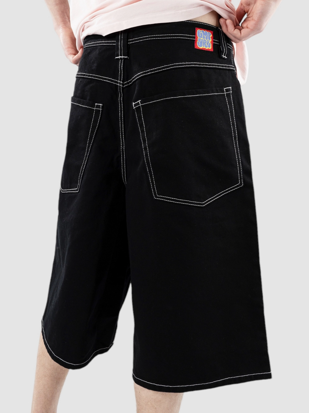 Empyre Ultra Loose Sk8 Denim W Embroidery Shorts black