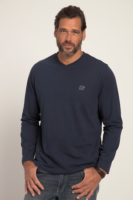 JP 1880 Langarmshirt, Basic, Langarm, V-Ausschnitt, bis 8 XL
