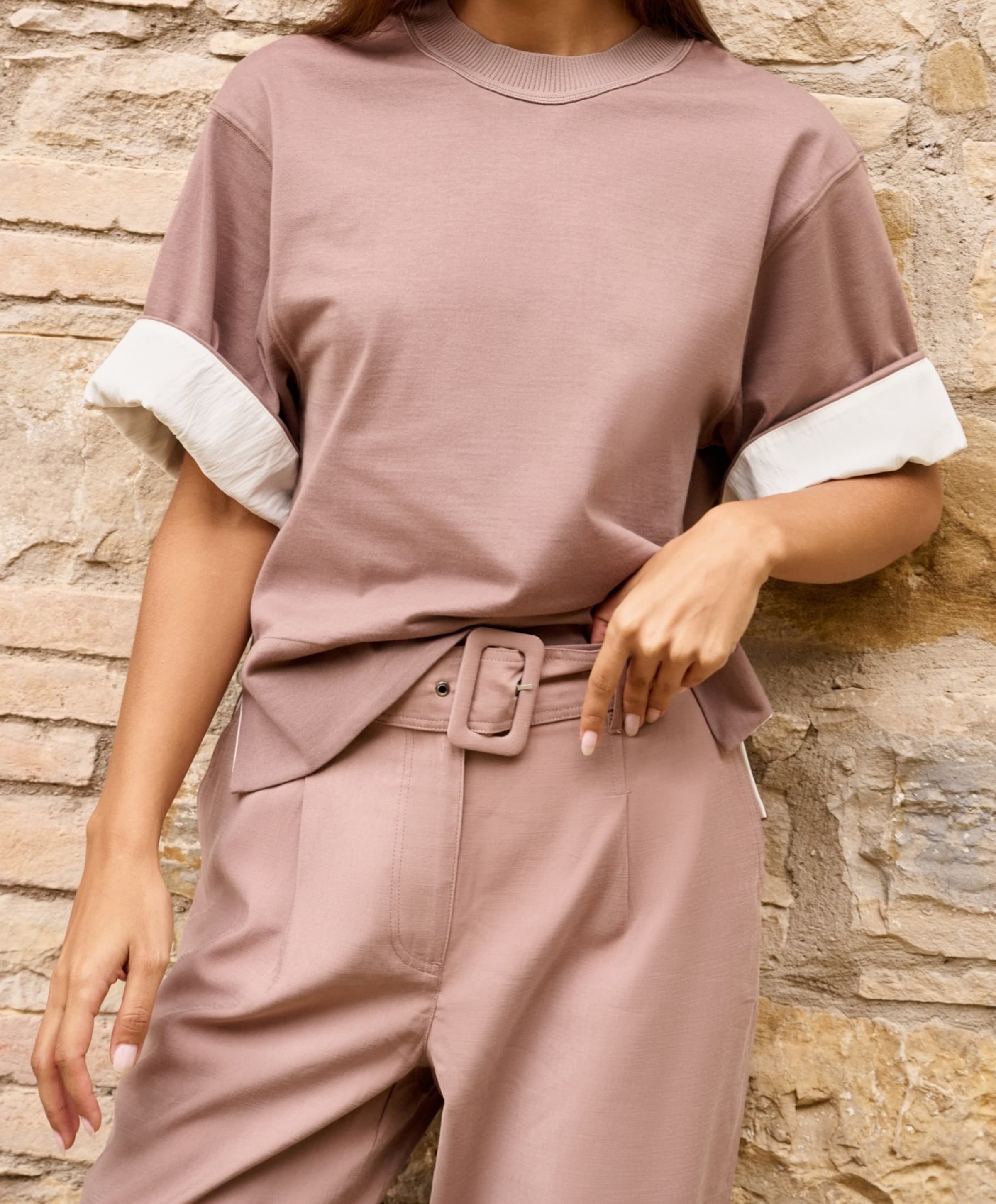 YAYA Broek met bandjes bij de zoom dames broek bruin