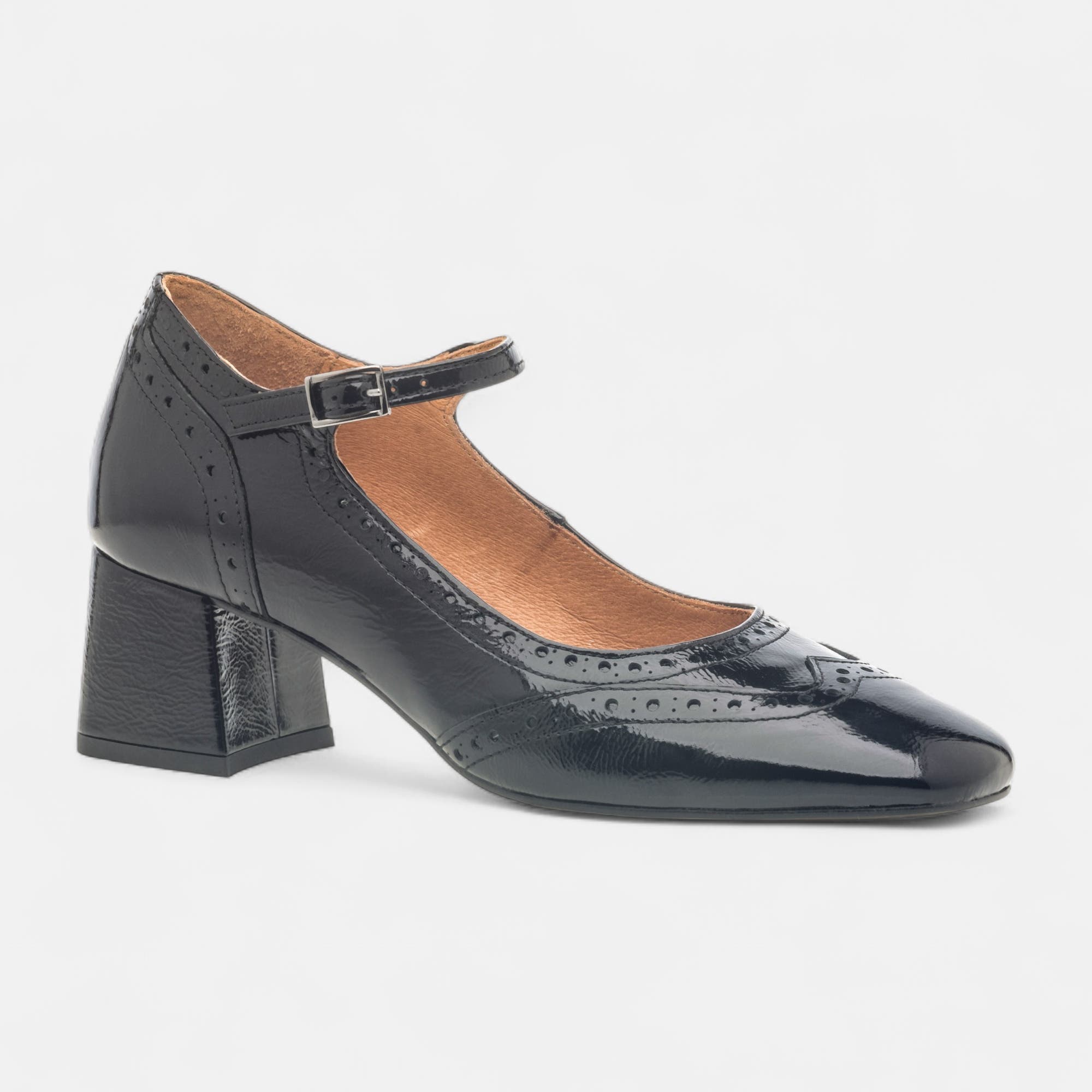 Babies à talon Femme en cuir noir vernis