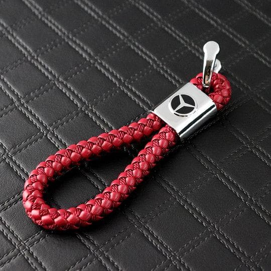 Rød Mercedes - Benz Nøkkelring i flettet skinn