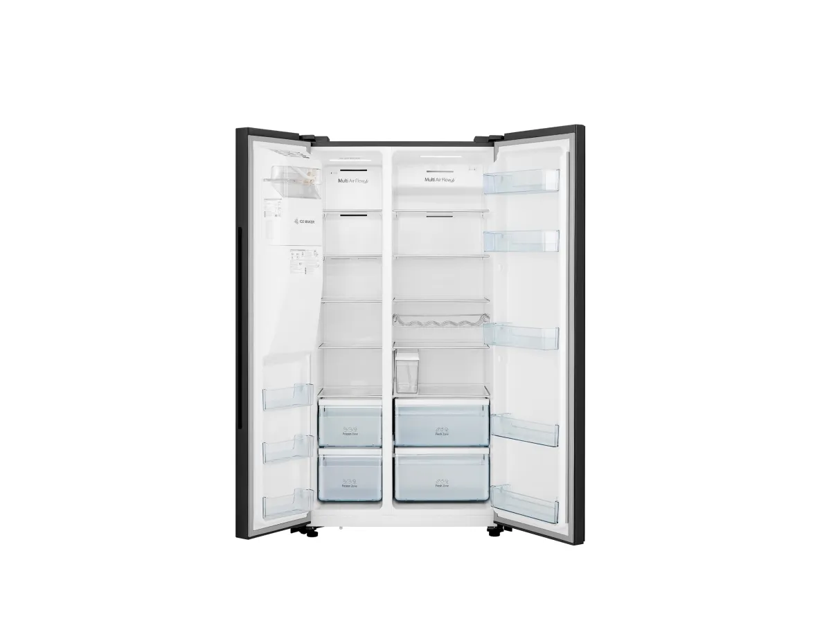 Hisense RS694N4GBE - Køleskab/fryser - side-by-side med vanddispenser - bredde: 91 cm - dybde: 68.9 cm - højde: 178.6 cm - 562 liter - Klasse E - sort