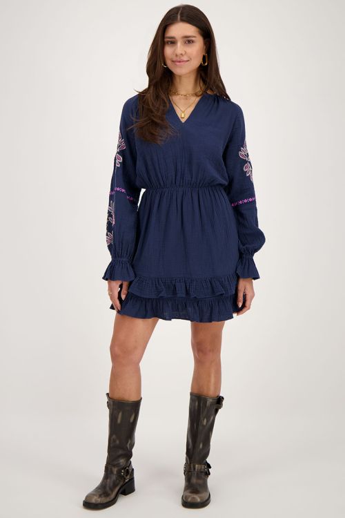 Donkerblauwe jurk met embroidery