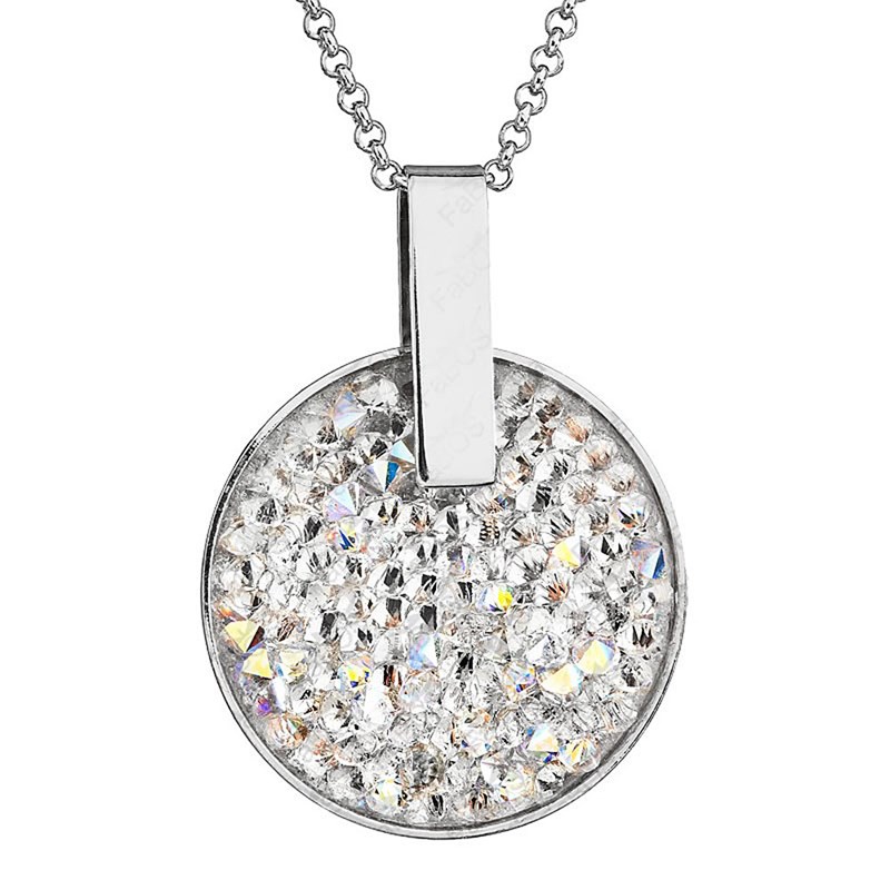 Collier orné de cristaux Swarovski avec pierre crystal Blanc en plaqué Or blanc et rhodié