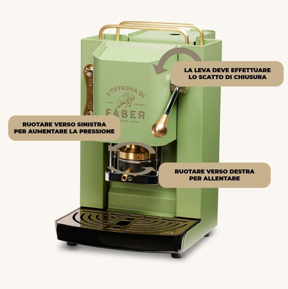 FABER COFFEE MACHINES | Modèle Pro Total Inox Deluxe | Machine à café à dosettes ese 44mm | Pressacialda en laiton réglable | électrovanne de série (laiton)