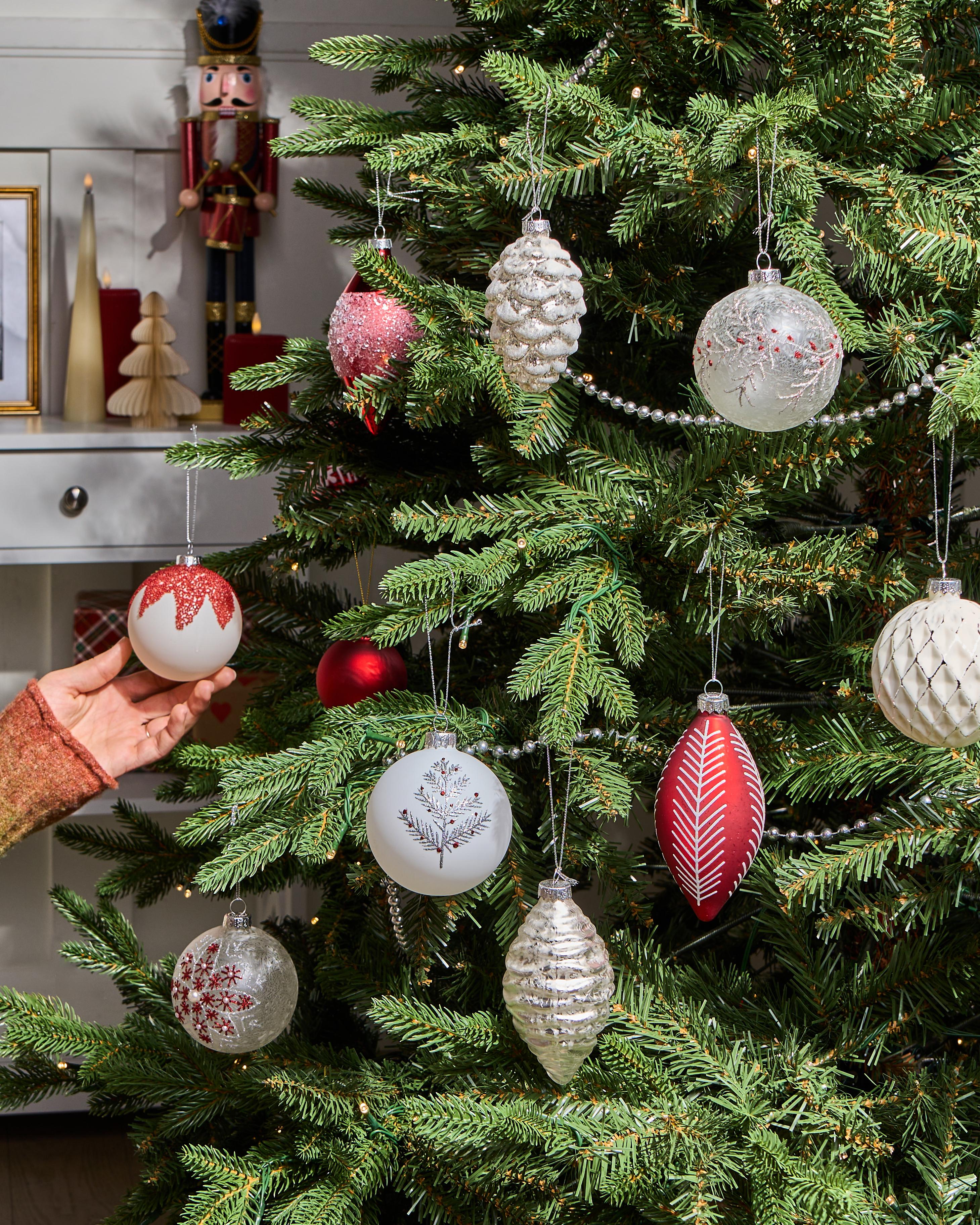 Set van 50 kerstballen SNOWFLAKE Glas Rood/wit