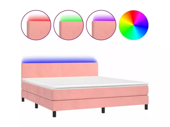 Sommier tapissier avec matelas et LED Rose 180x200 cm Velours