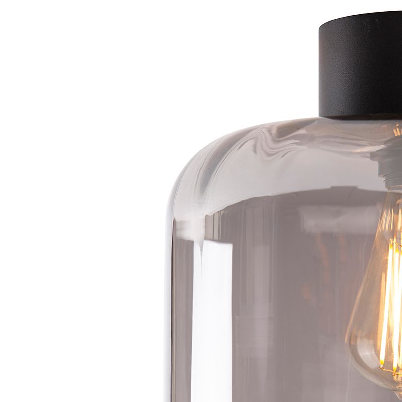 Design plafondlamp zwart met smoke glas - Qara