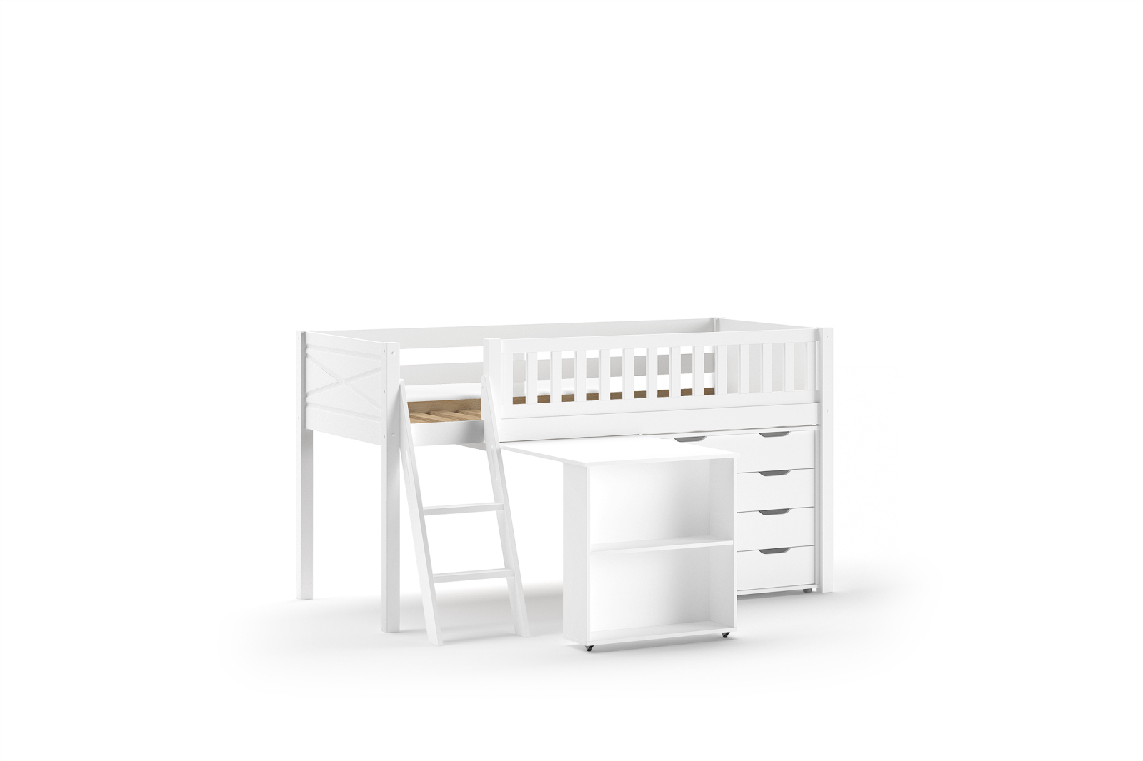 Spielbett SCOTT - weiß - Schreibtisch und Kommode - 90x200 cm