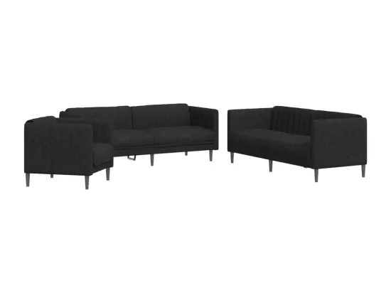 Ensemble de canapés 3 pièces noir tissu