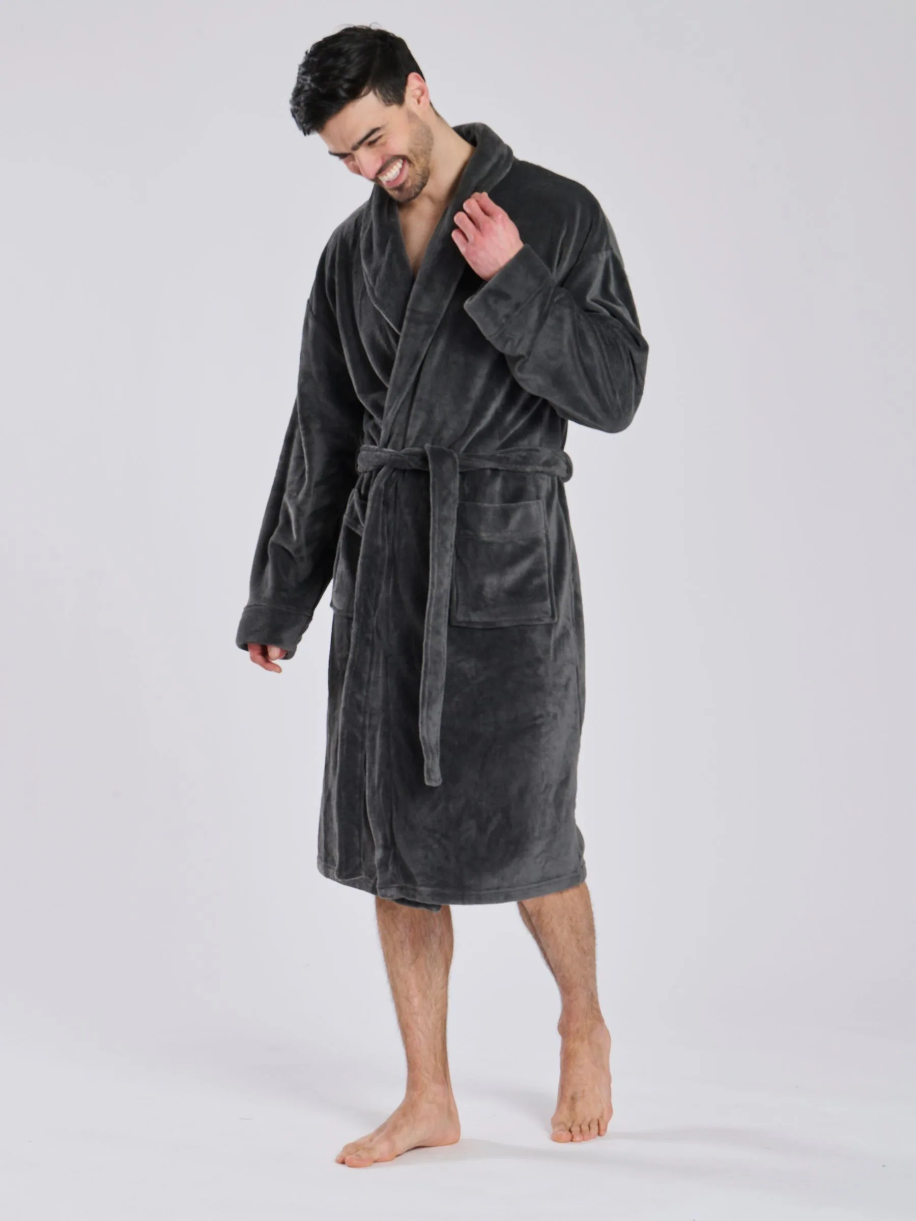 Grijs - Loungeable Fleece Shawl Collar Dressing Gown
