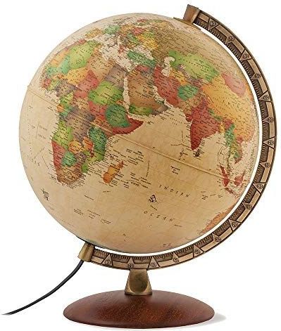 Nova Rico - Antieke Verlichte Bol - 30 cm - Notenkleurig - Houten Onderstel