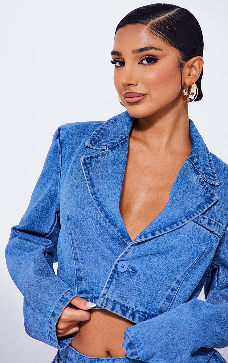 Bleu Blazer En Jean Court Petite Taille