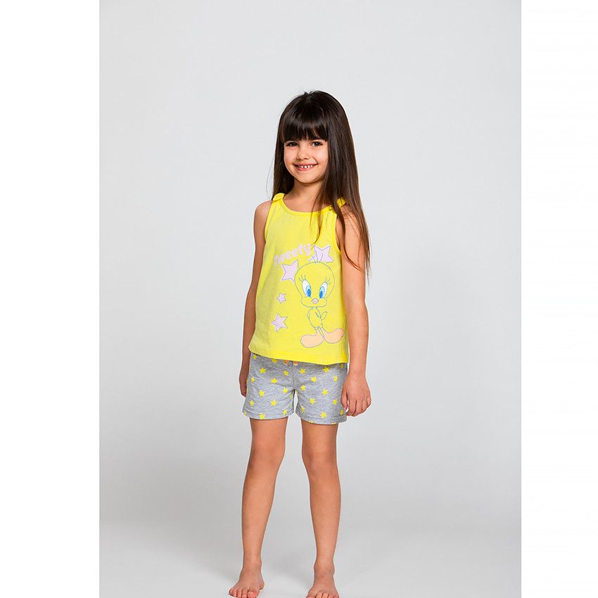 Pyjama débardeur + short Titi pour fille - Gris clair
