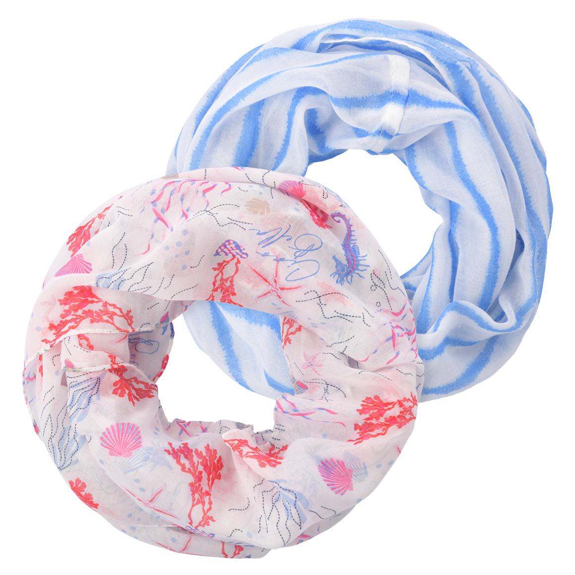 Gina Benotti 2 Damen Rundschals im maritimen Design weiss / blau / rot