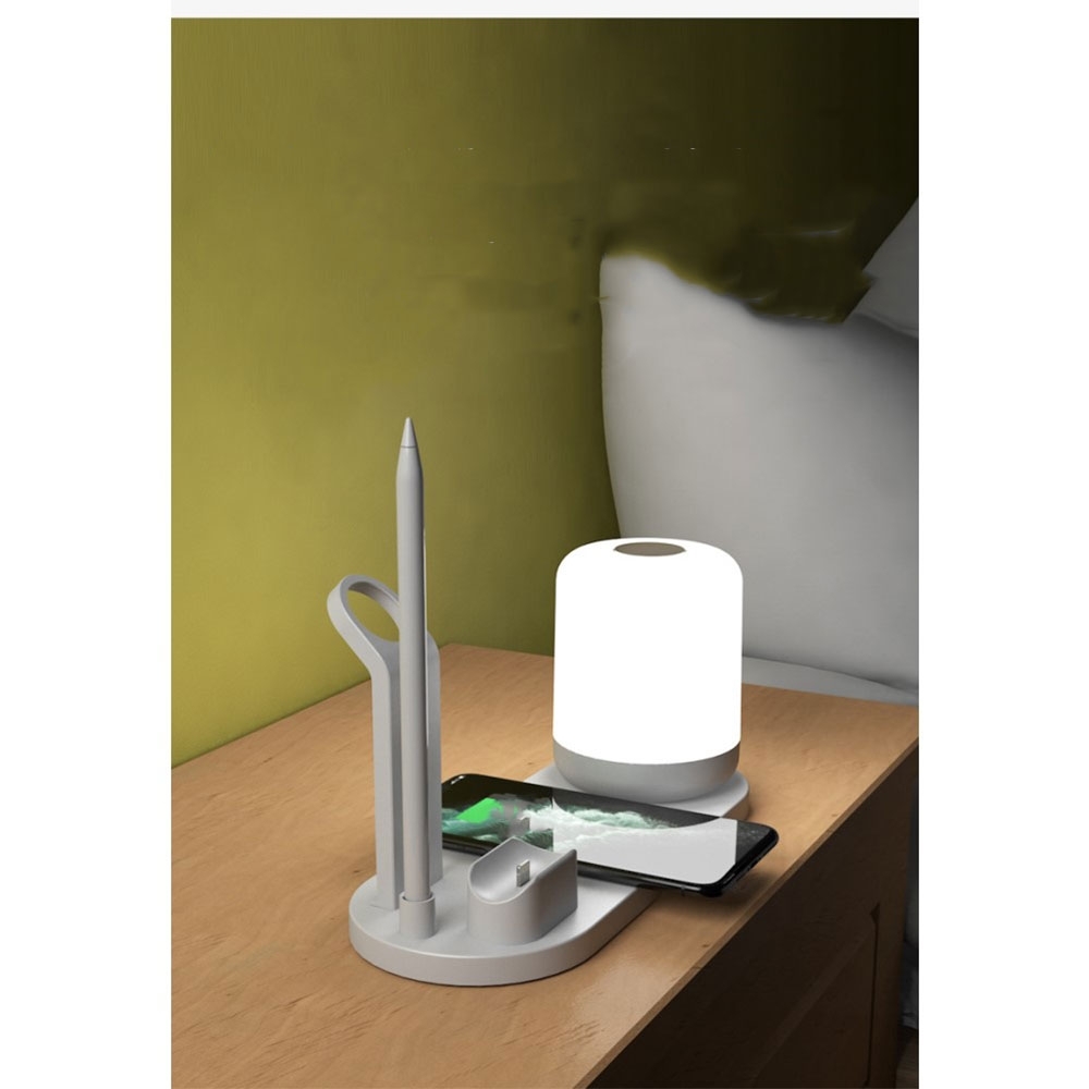 5in1 Qi Wireless Tisch Ständer Dockingstation für iPhone / AirPods / Apple Watch / Apple Pencil   Nachtlicht - Schwarz