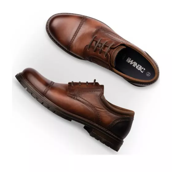 Derbies MARRON DENIM SIDE CUIR